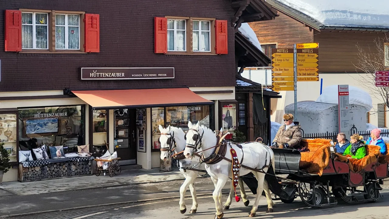 andermatt switzwerland  23 february 2025 horse carriage in the