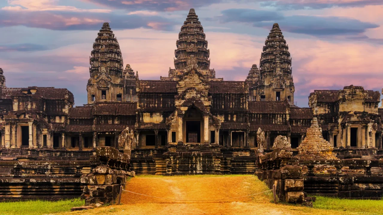 angkor wat seen from the east gate entrance near siem