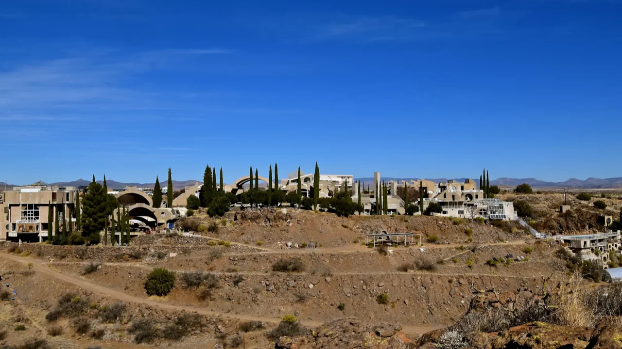 arcosanti arizona february 1 2018 a panoramic view of arcosanti