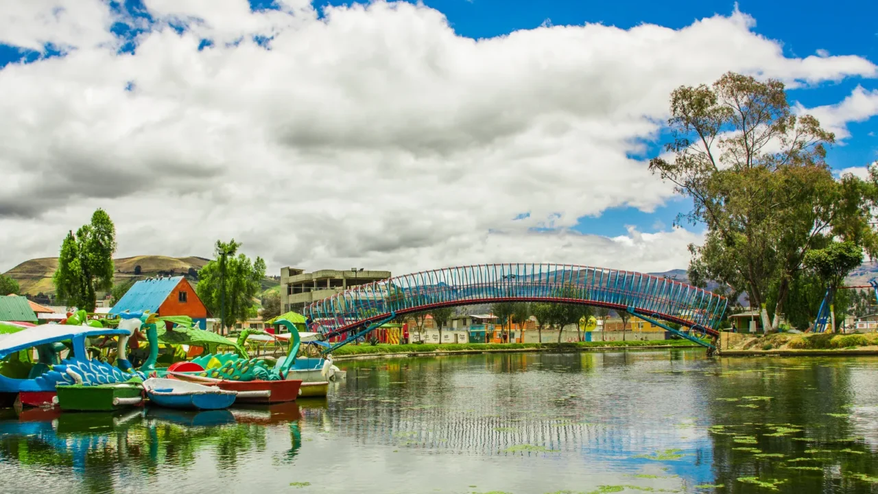 beautiful day of an artificial lake located in the midle