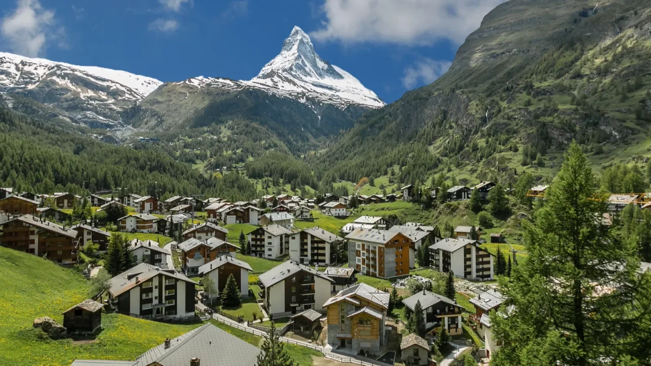 beautiful views of the village of zermatt and the matterhorn