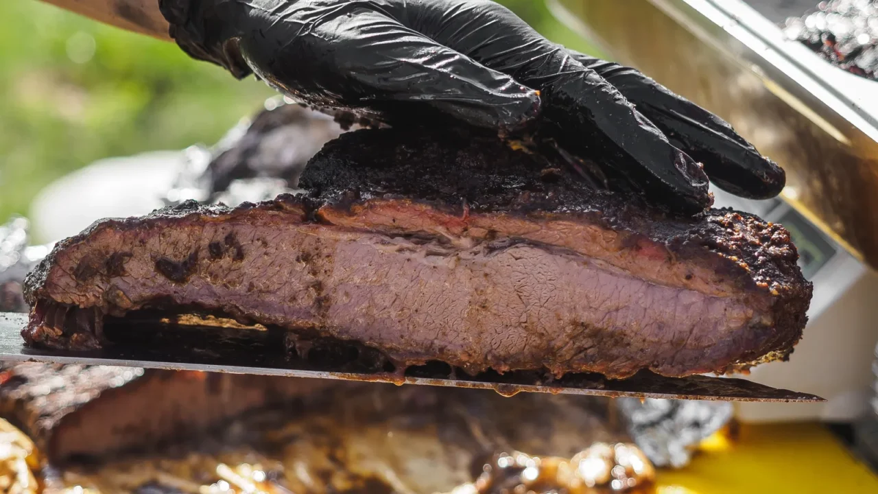 brisket bbq smoked beef sliced in foil