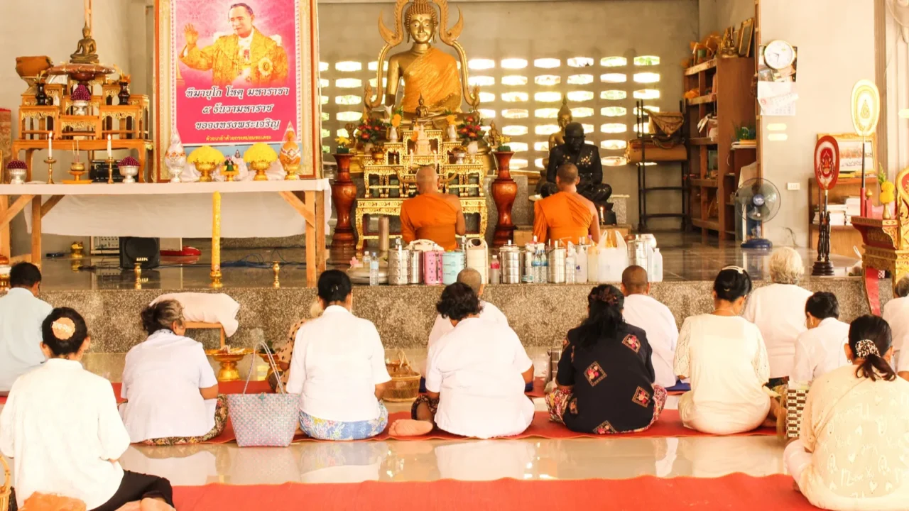 buddhist prayers with monks in monasteries buddha temple in tha