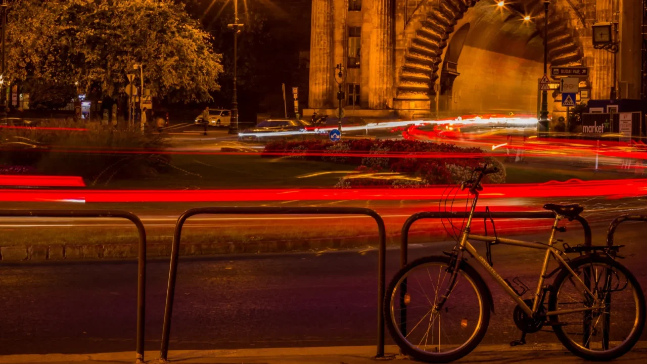 building and roundabout in the night in budapest