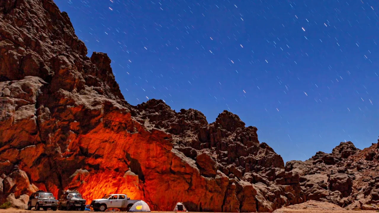 camping in the sand dunes in the sahara of algeria
