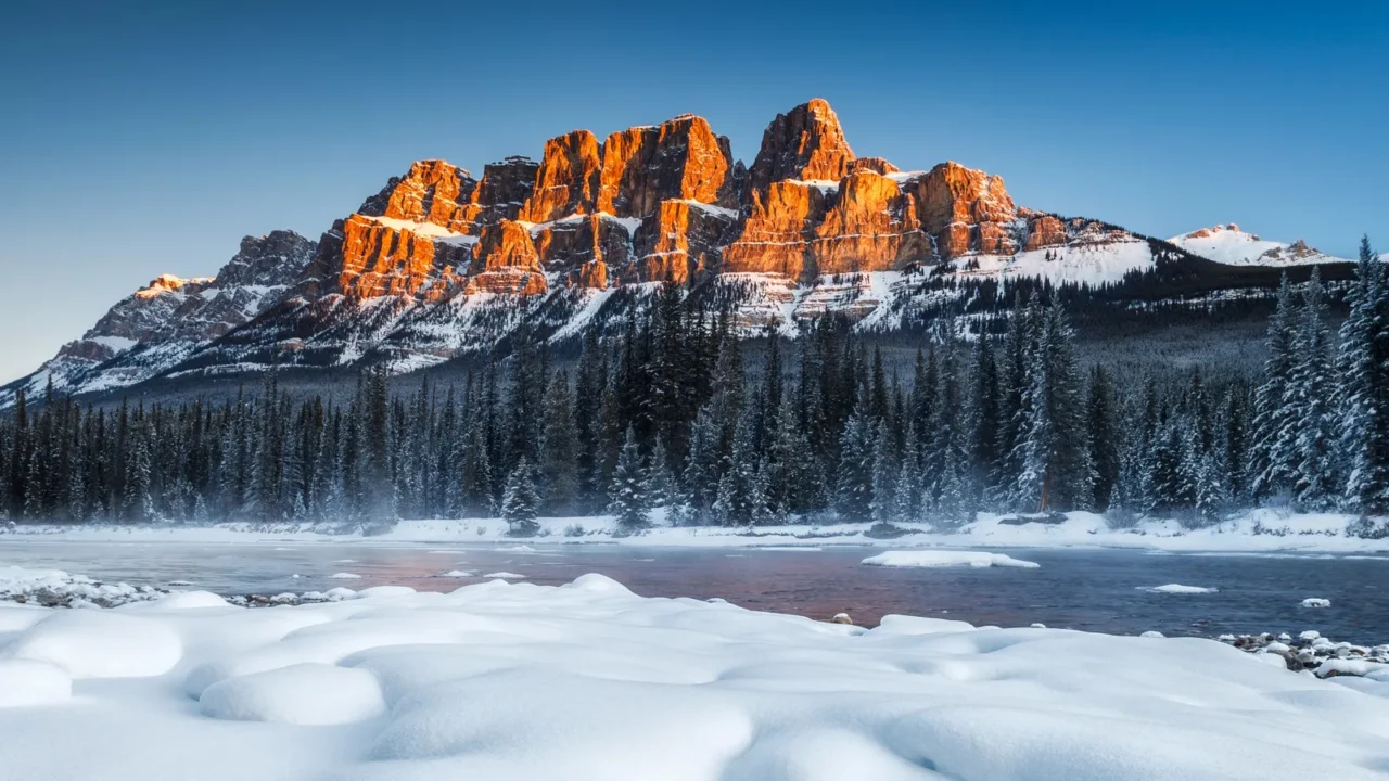 castle mountain in winter banff national park alberta canada