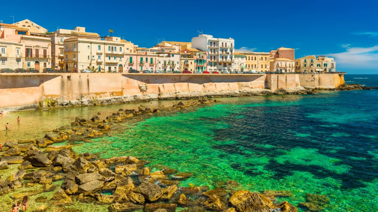cityscape of ortygia city beach in the historical center of