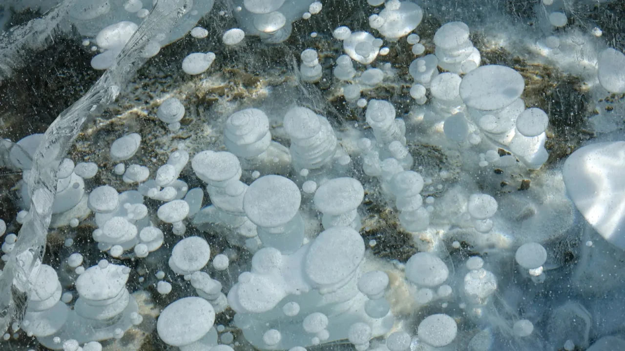 close up cool close up shot of methane bubbles captured