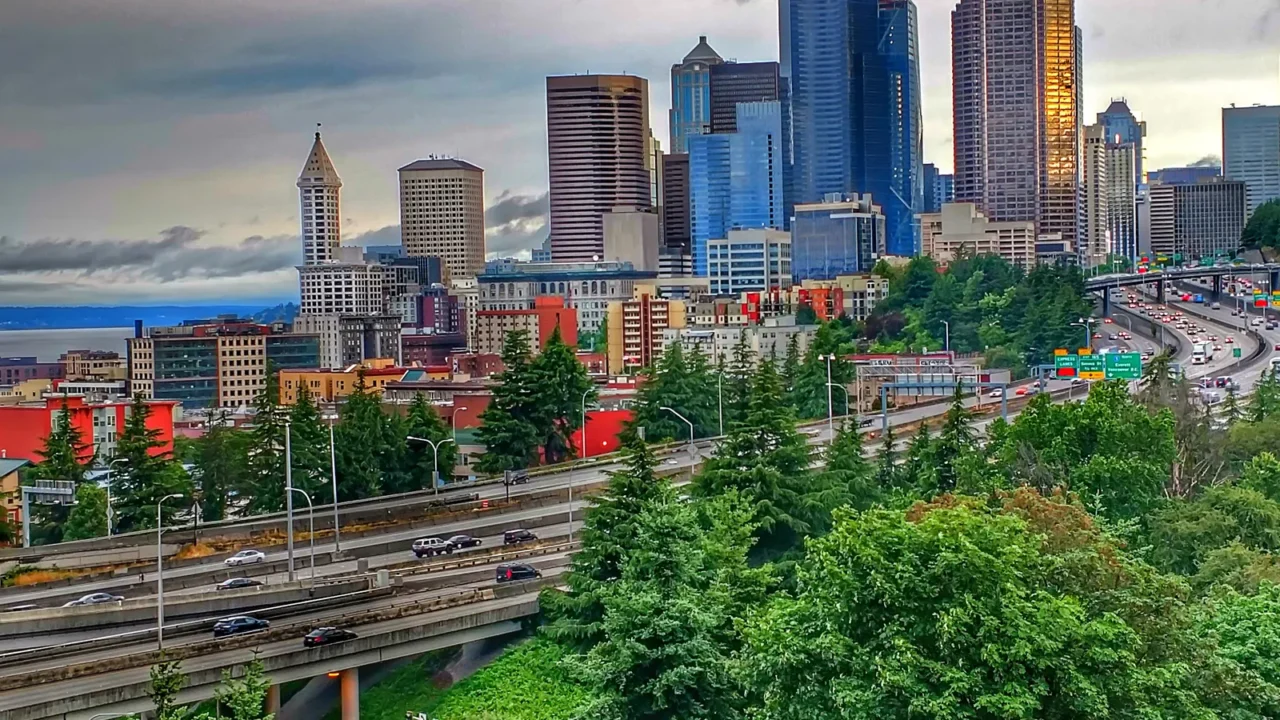 cloudy and rainy day in seattle washington