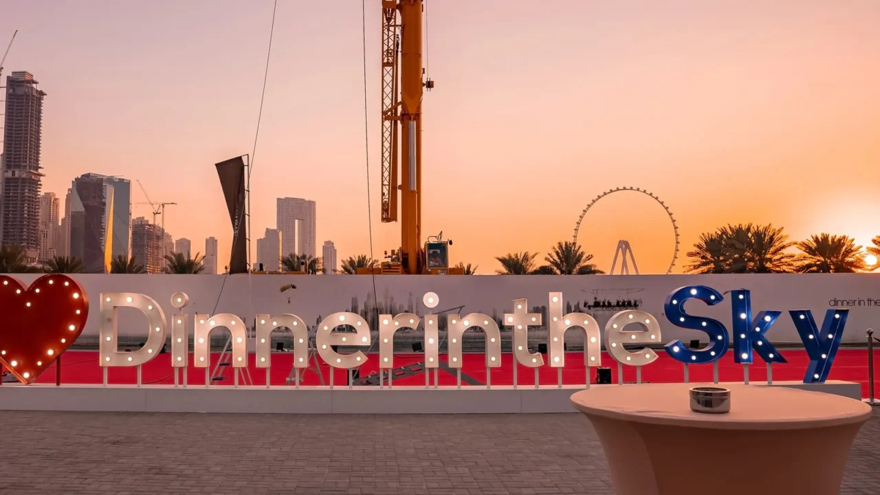 dinner in the sky restaurant in front of iconic dubai
