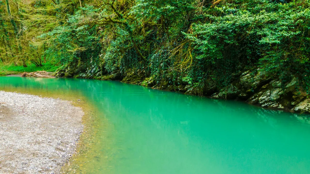 drone view of canyon and khosta river in yew and