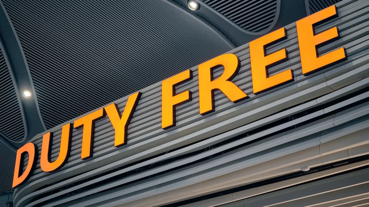 duty free signboard at international airport terminal