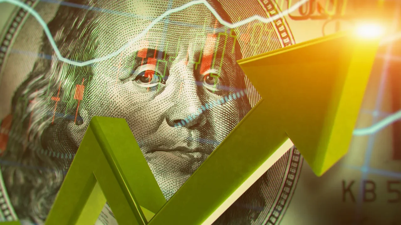 economist forecast for the united states glowing green arrow going