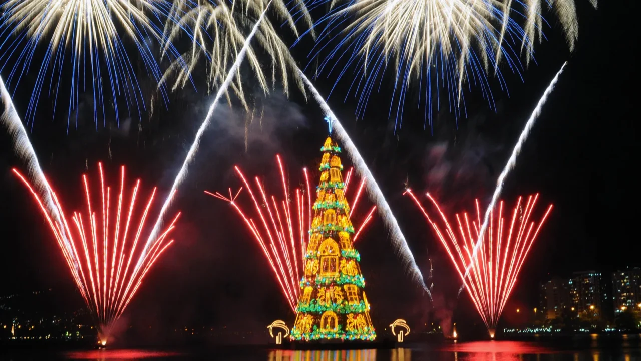 fireworks during the inauguration of the christmas tree of the