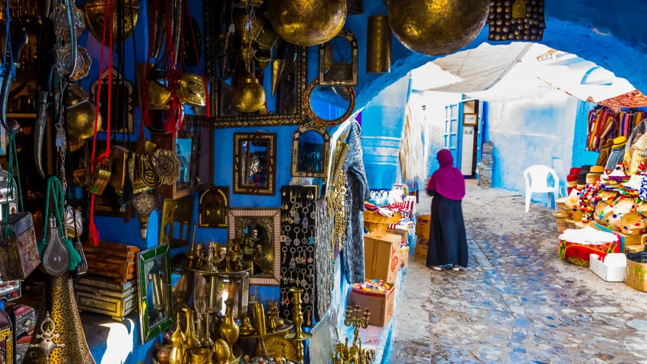gift shop in blue medina of the chefchaouen marocco africa