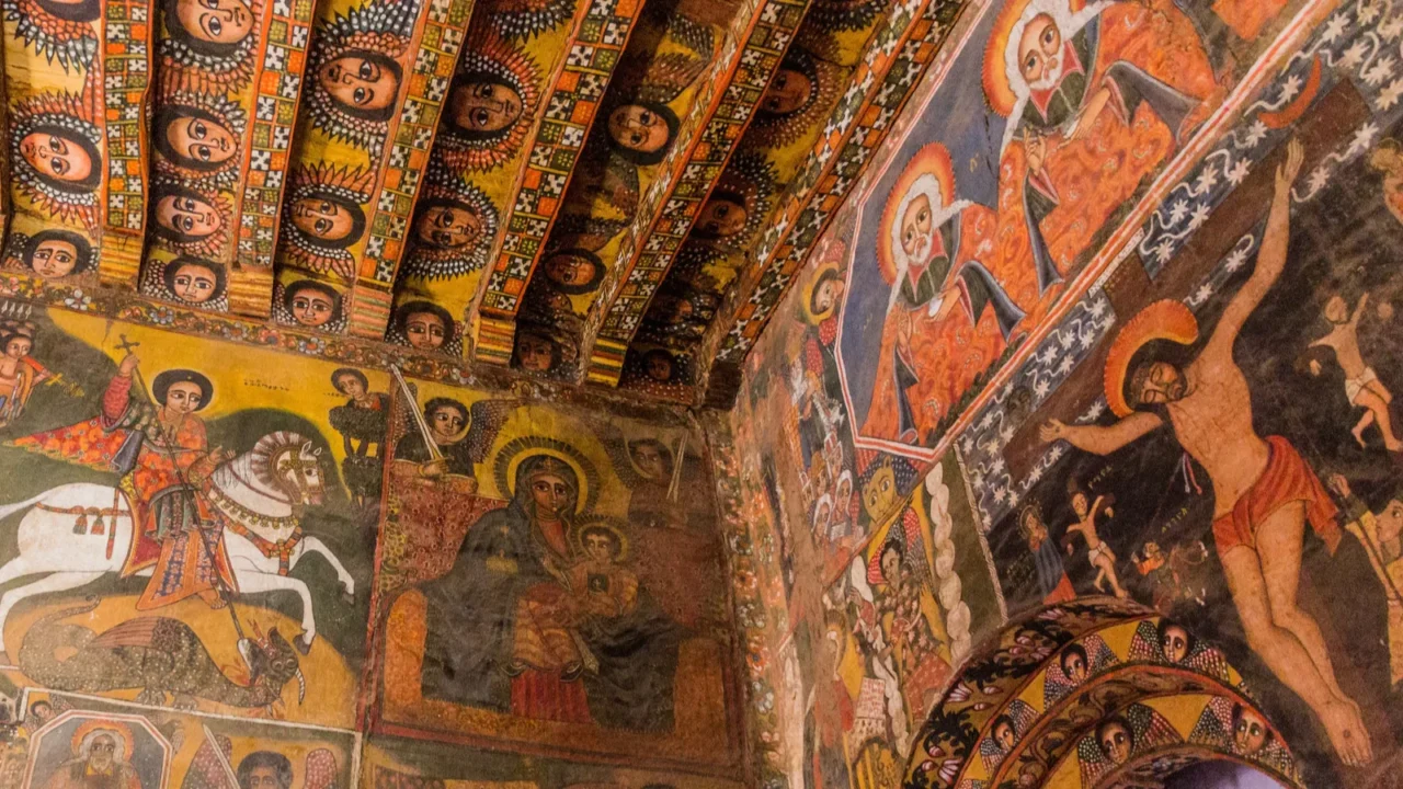 gondar ethiopia  march 13 2019 colorfuly decorated interior of
