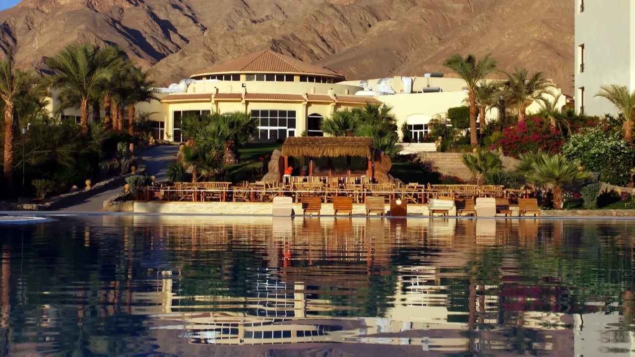 hotels near the sea on the background of mountains