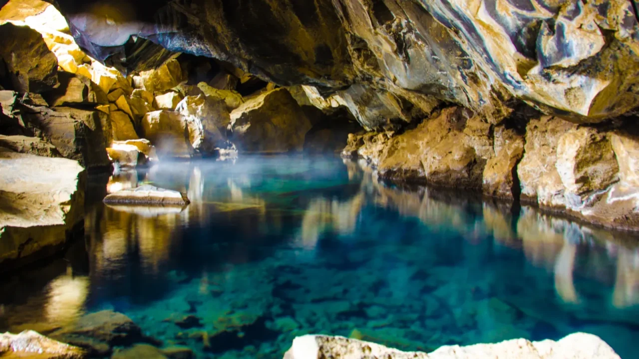 iceland hot pool in cave