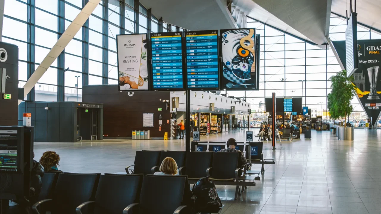 interior of new modern terminal at lech walesa airport in