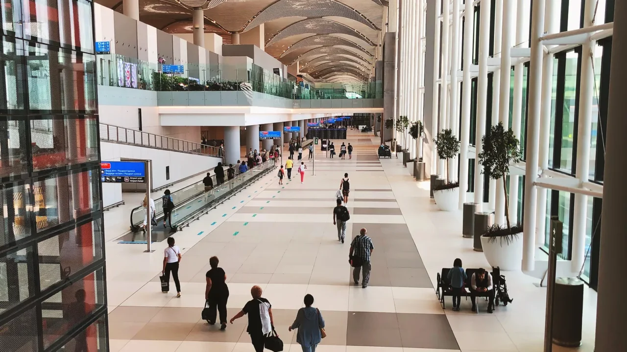 istanbulturkeyseptember 42019 interior view of new istanbul airport with passengers