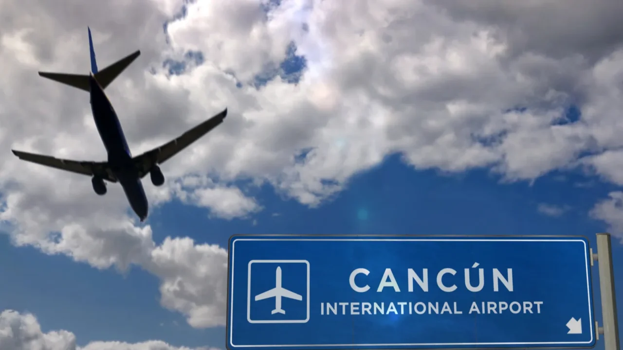 jet aircraft landing at cancun mexico 3d rendering illustration arrival