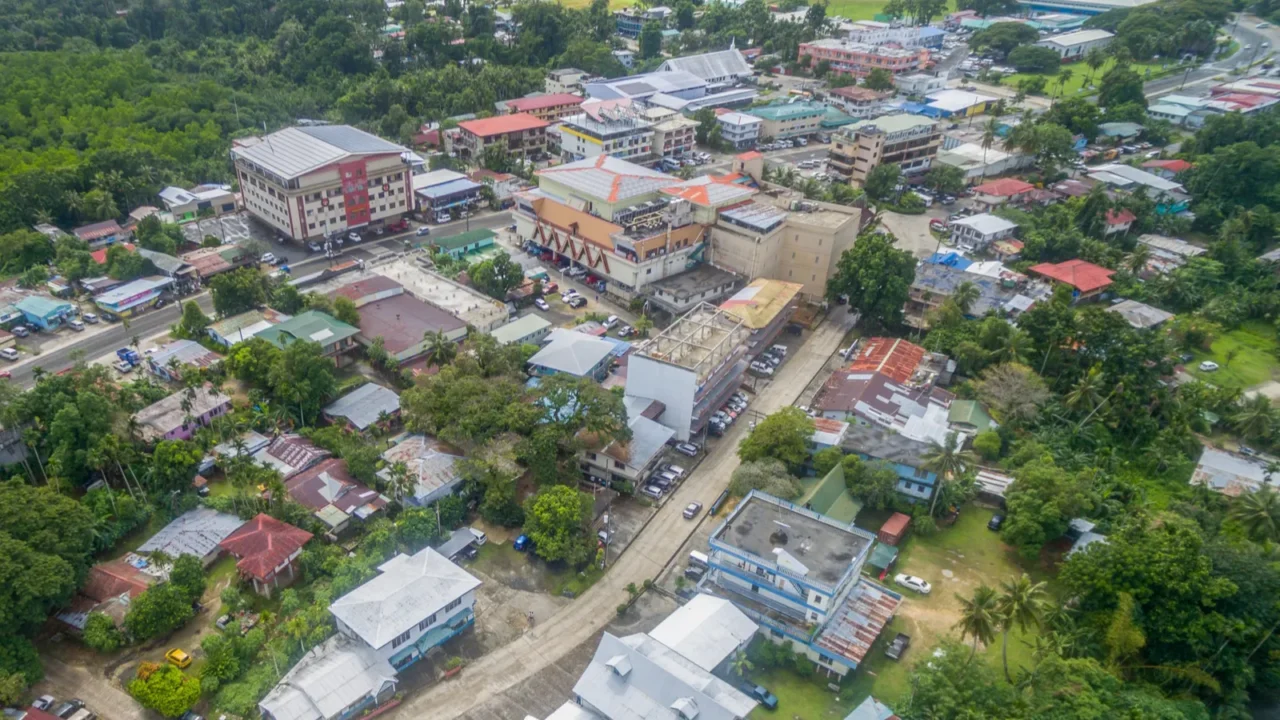 koror town in palau island micronesia cityscape in background drone