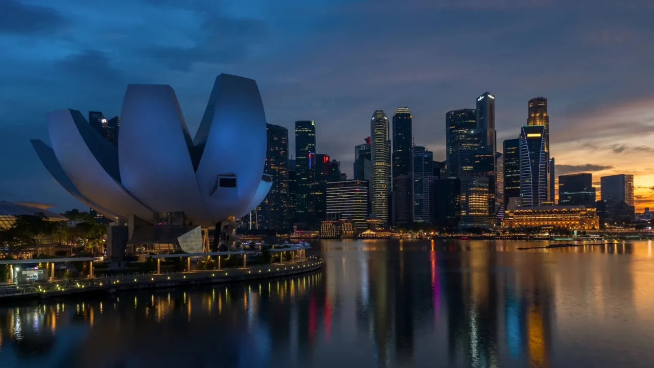 landscape view of singapore business district and city at twilight