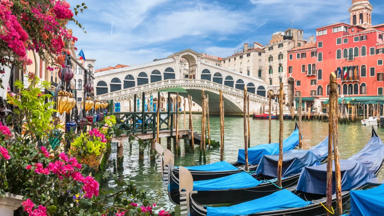 landscape with gondola on grand canal venice italy