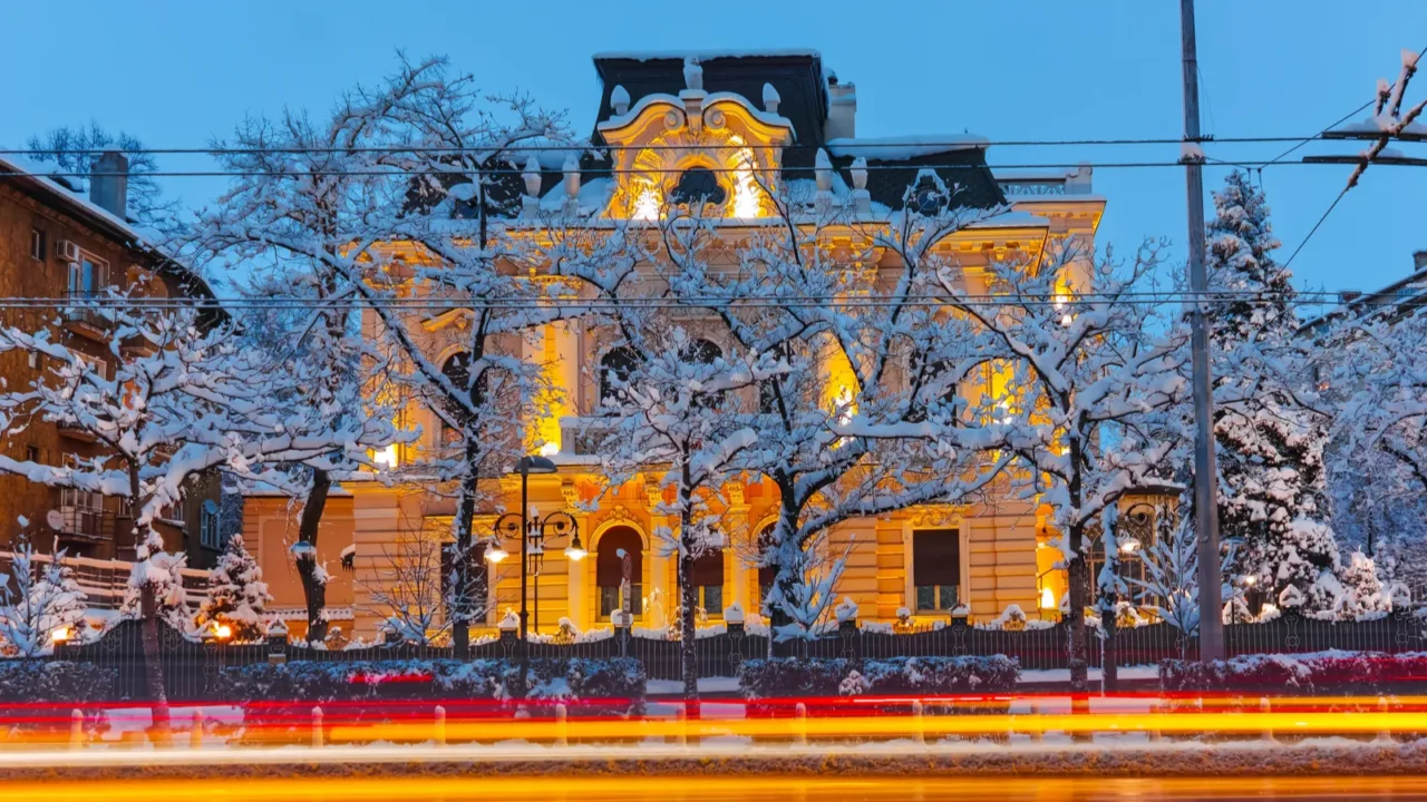 lights of passing cars on tsarigradsko shosse boulevard sofia