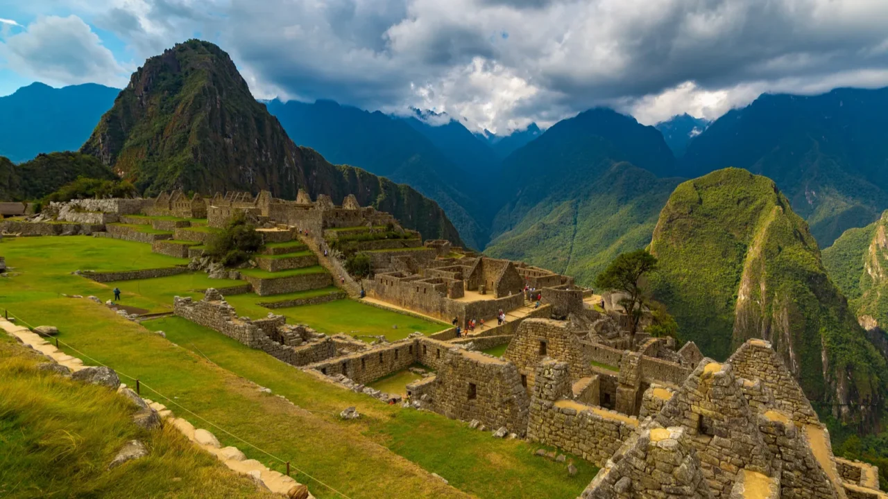 machu picchu terraces steep view from above to urubamba valley