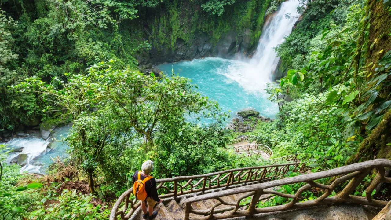 majestic waterfall in the rainforest jungle of costa rica tropical