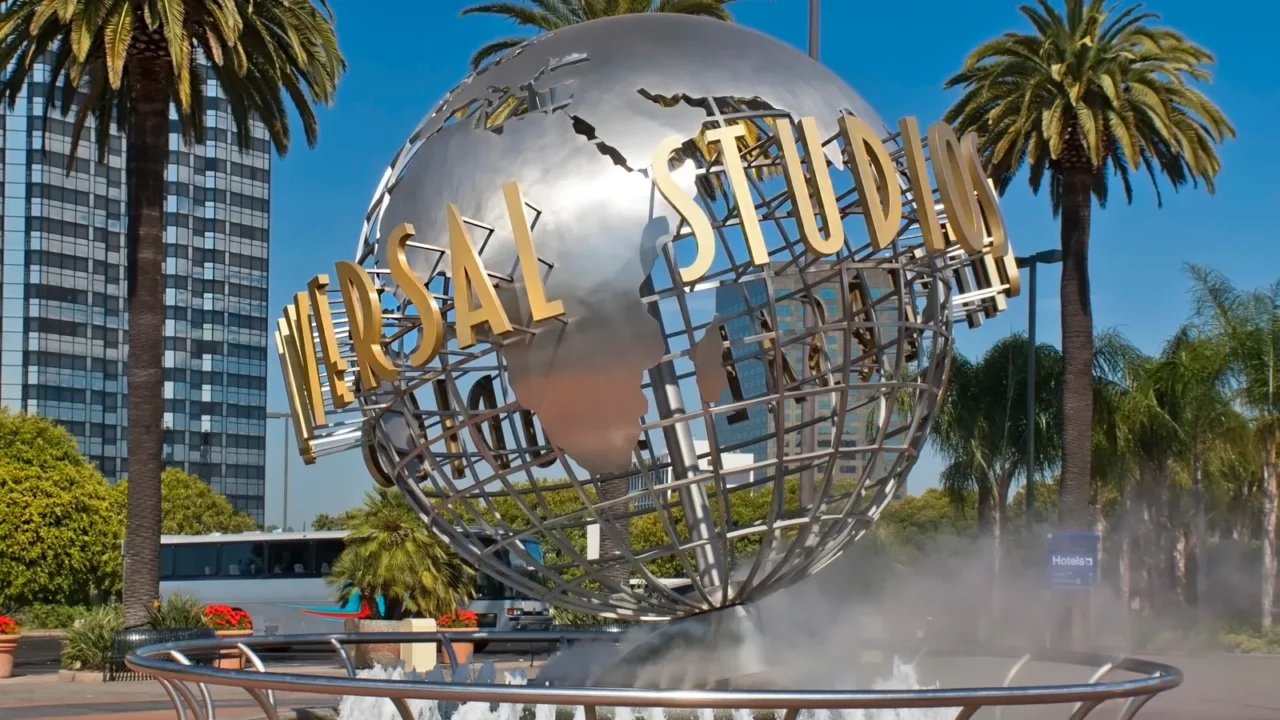monument at the entrance to universal studios