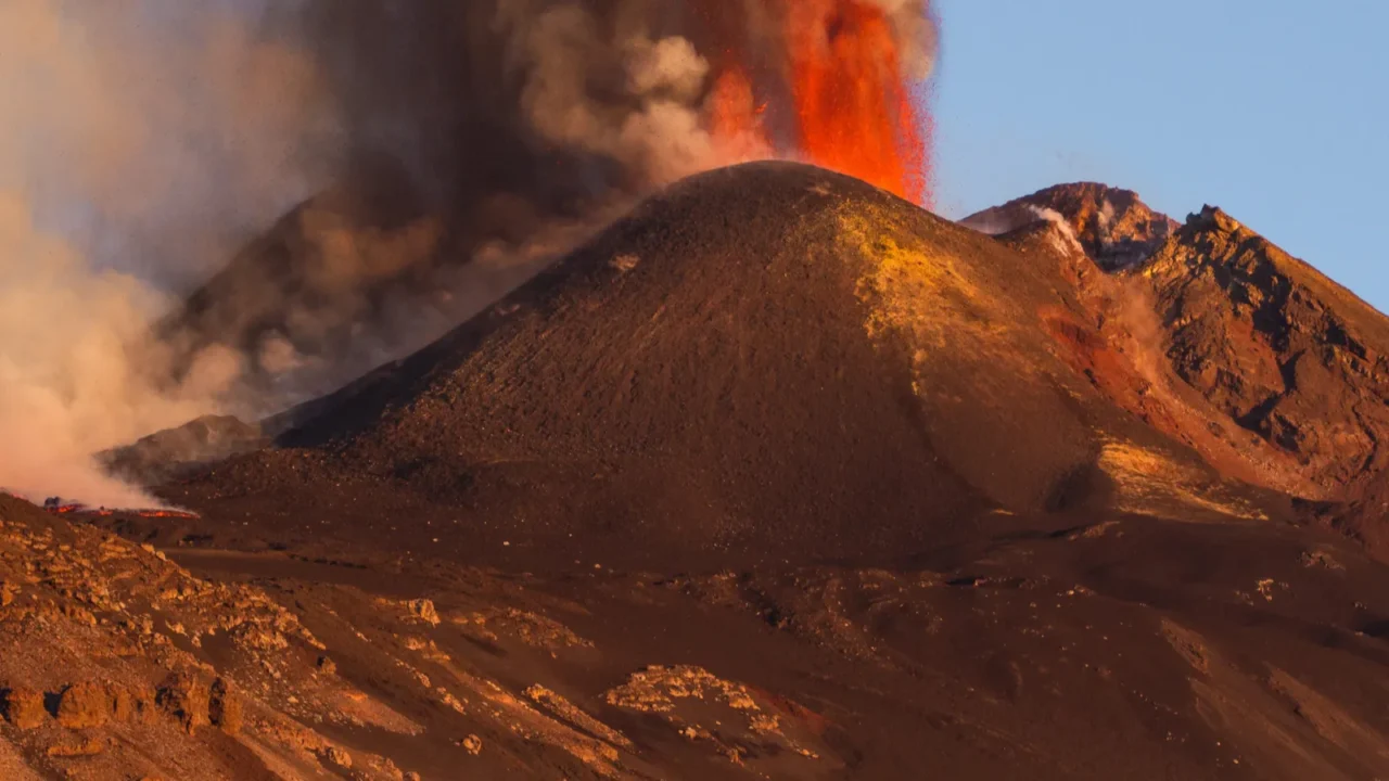 mount etna eruption and lava flow