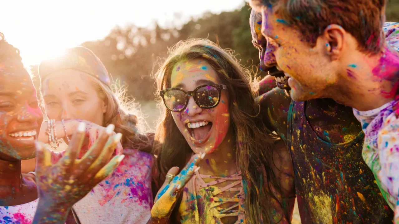 multiethnic friends at holi festival