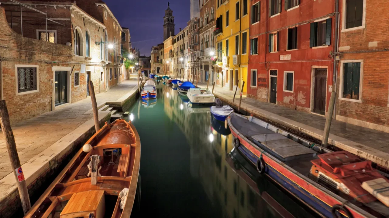 night view of a venice canal