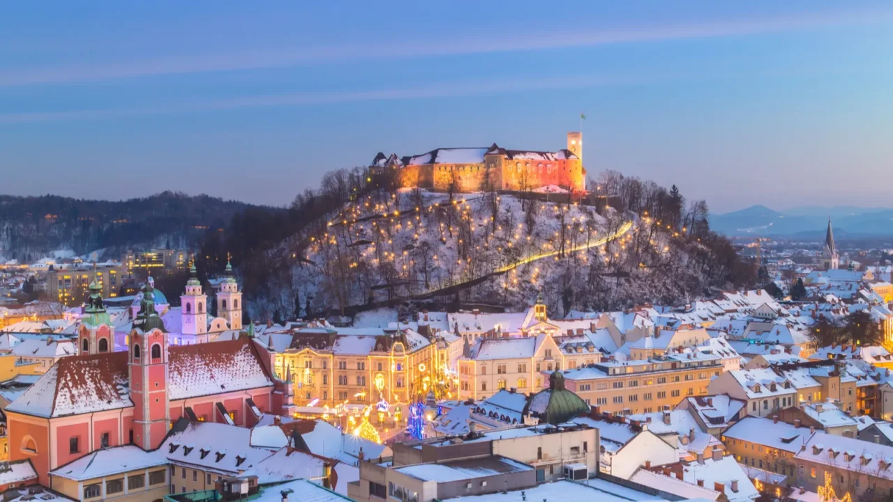 panorama of ljubljana in winter slovenia europe