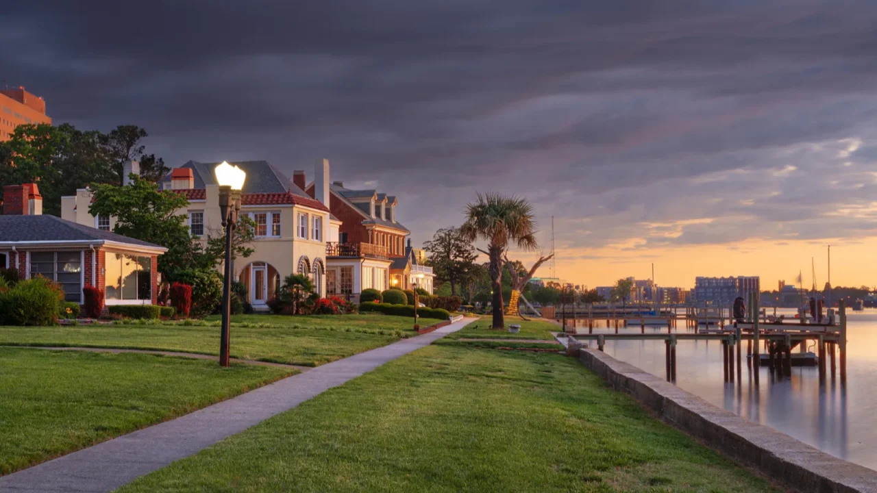 portsmouth virginia usa at dawn on the elizabeth river
