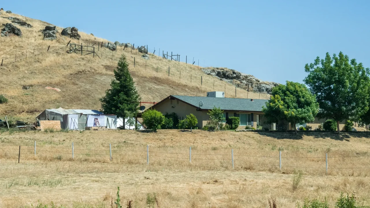 ranch in the hills of sierra nevada rural summer landscape