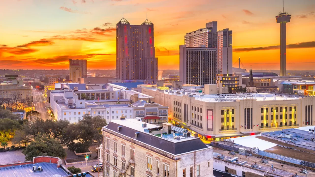 san antonio texas usa skyline at dusk
