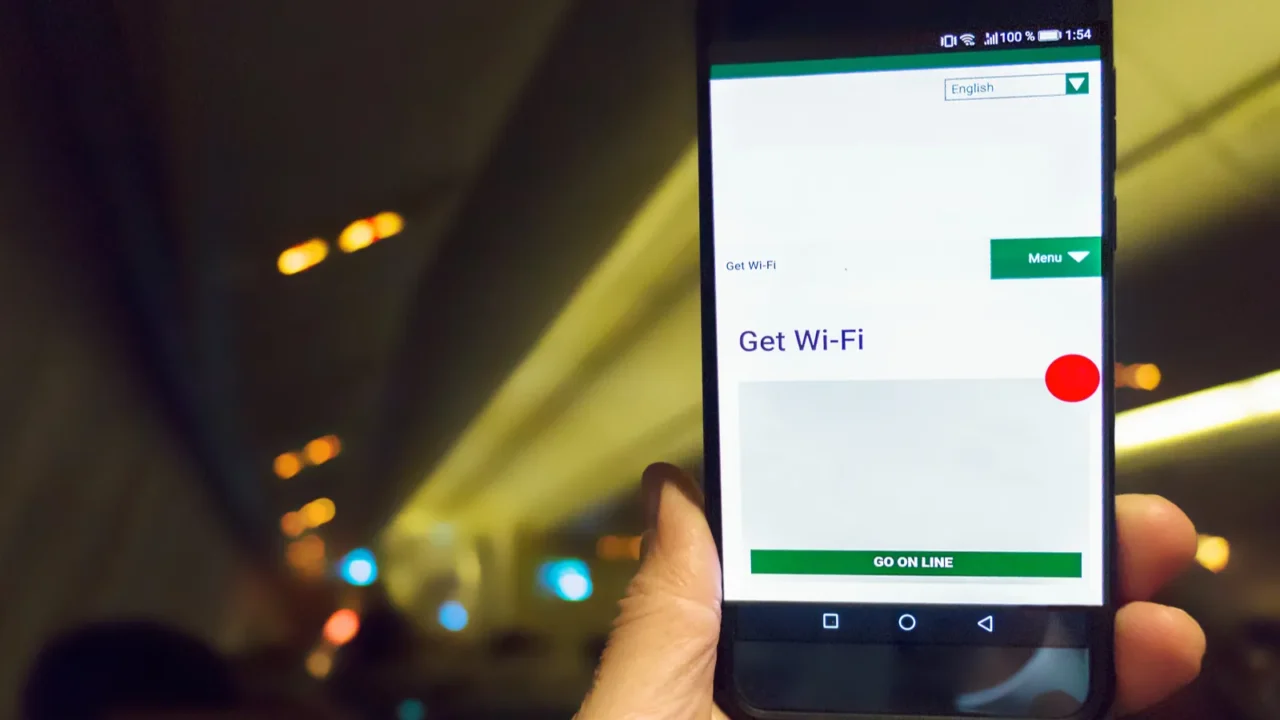smartphone connected to wi fi by an airline wifi application