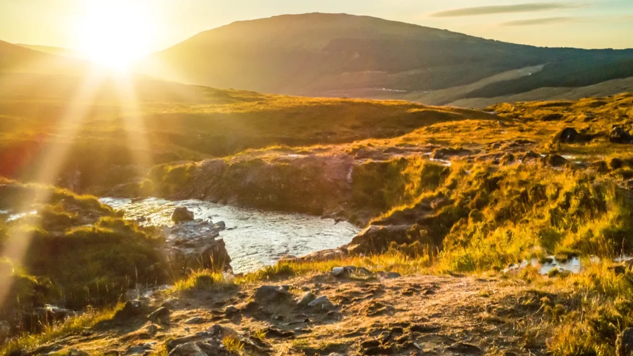 sunset at the fairy pools in autumn glen brittle skye