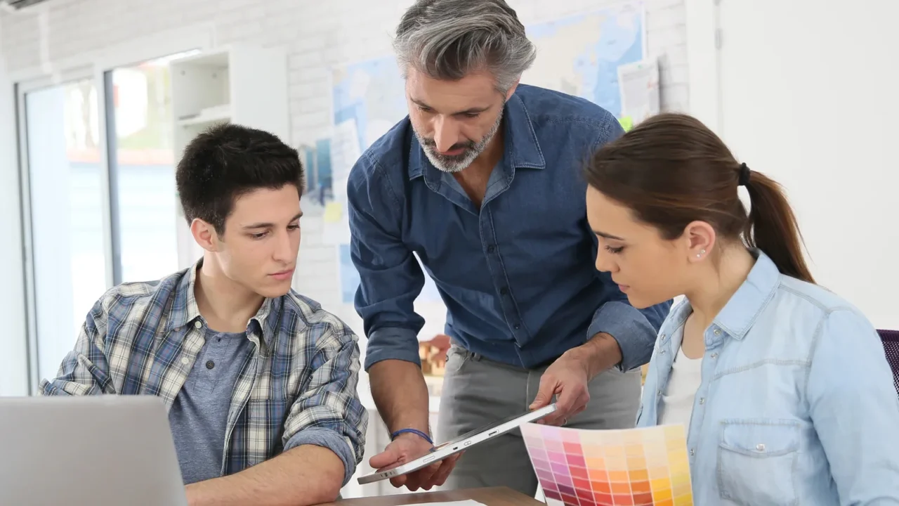 teacher with students in school