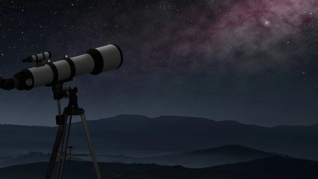 telescope placed in a mountain site pointing at the milky way