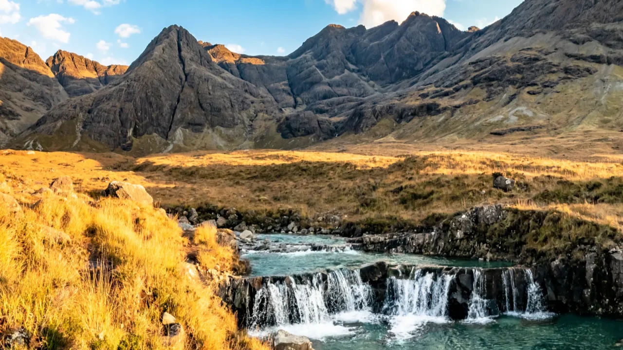 the fairy pools in autumn glen brittle skye scotland