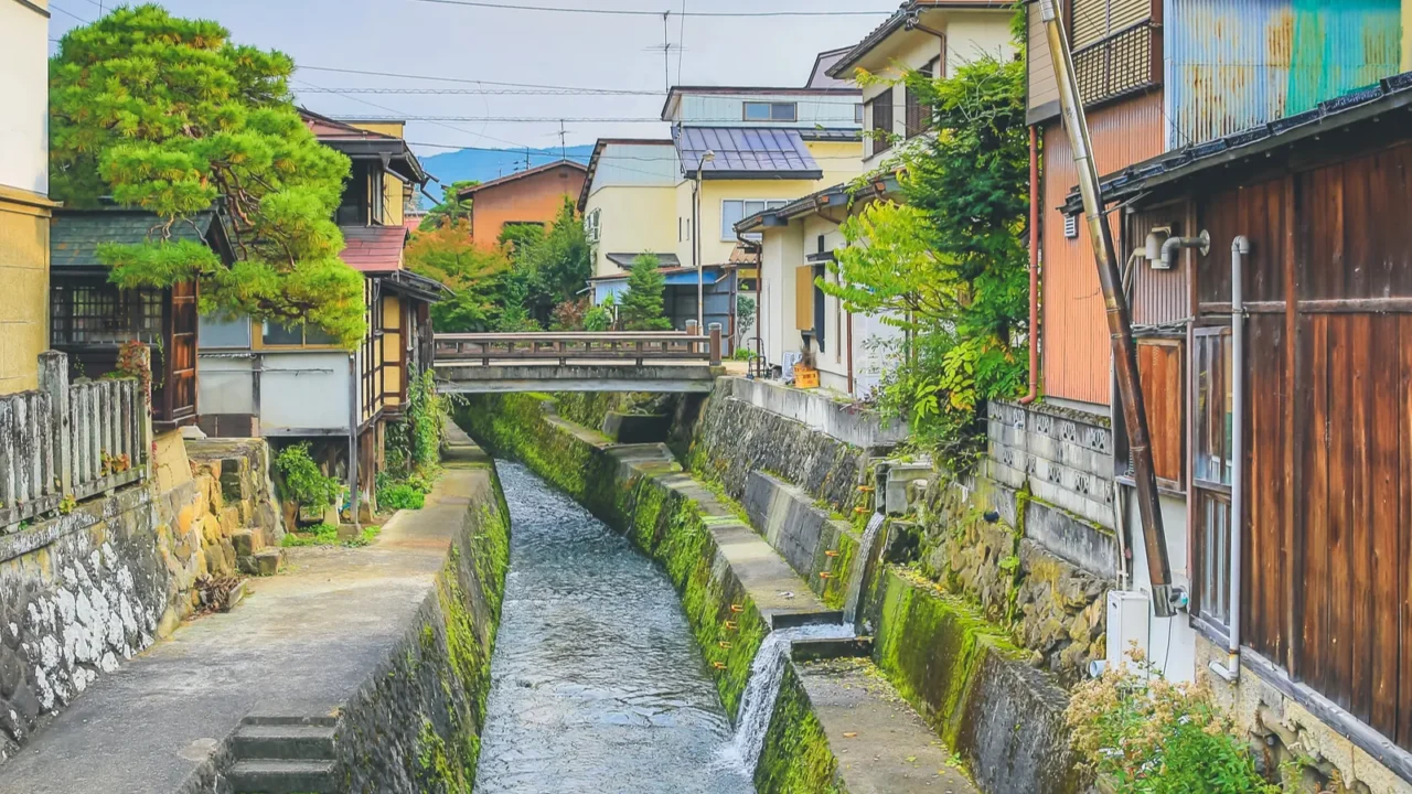 the river on the edge of the old town district