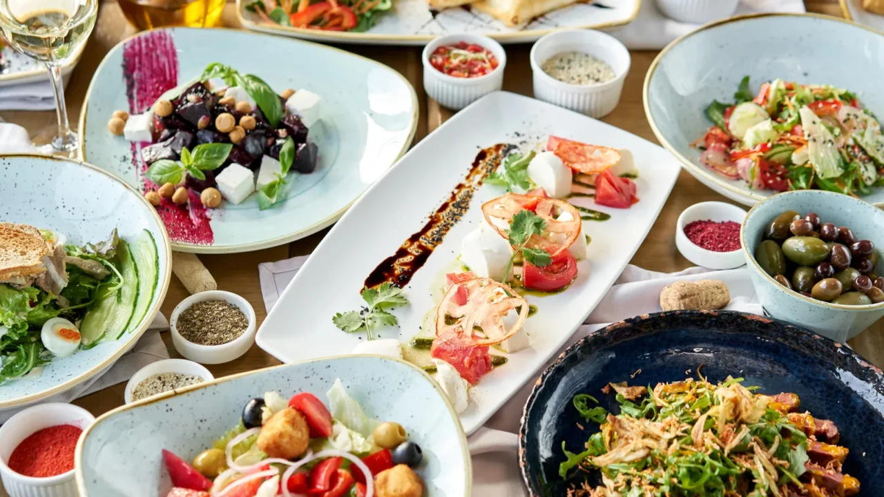 variety of dishes on the table various snacks and antipasti