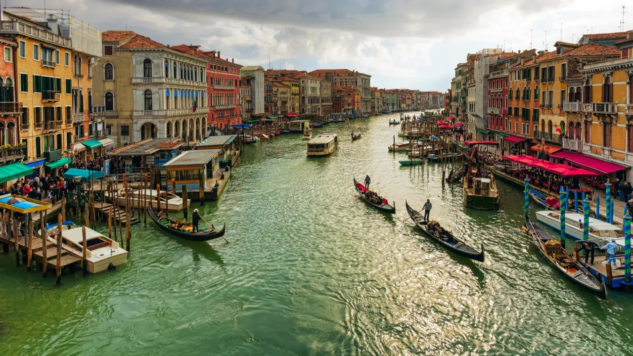 venice  gondolas and boats on the grand canal