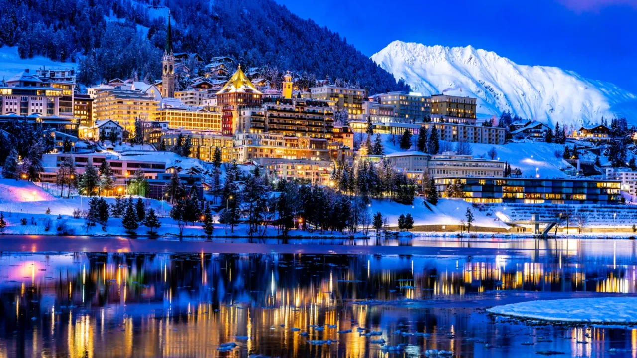 view of st moritz in switzerland at night
