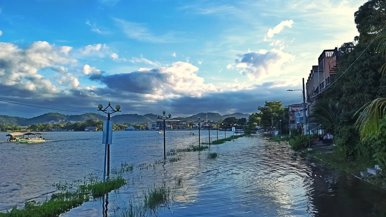 view of the streets of flores peten island flooded by