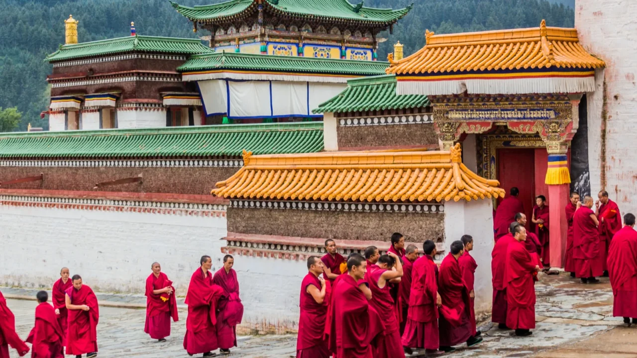 xiahe china  august 25 2018 buddhist monks at labrang